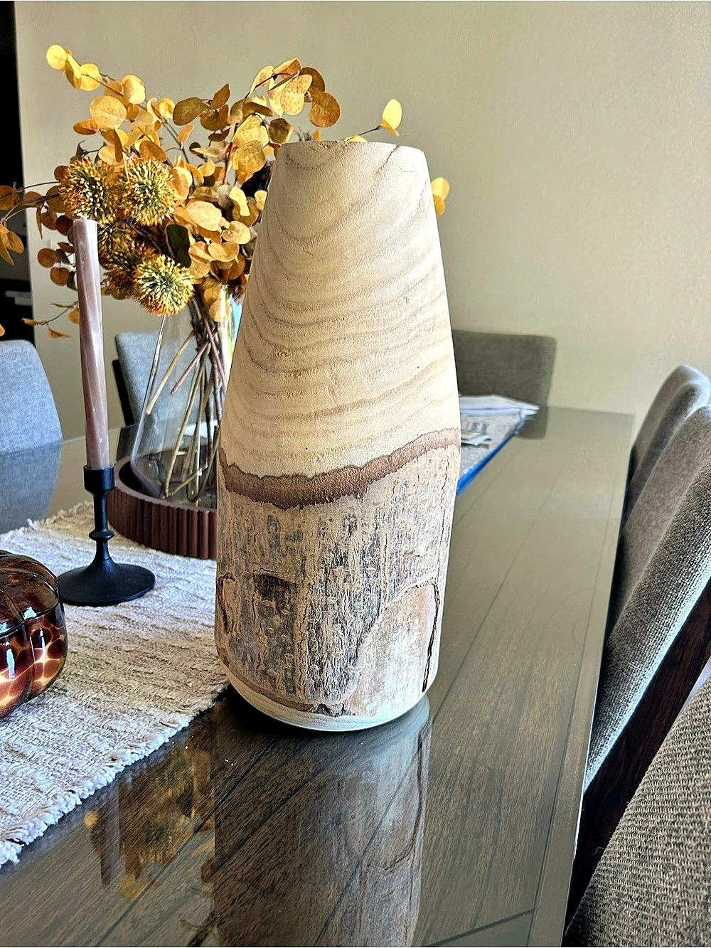 Rustic Wood Vase Brown & Cream